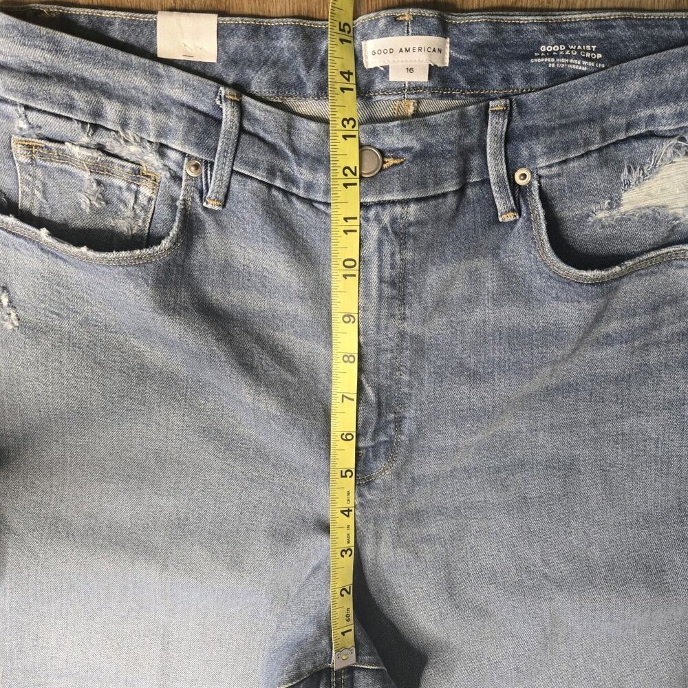 Good American Good Waist Palazzo Crop Wide Leg Blue Denim Jeans, Size 16 NWT - Picture 7 of 10